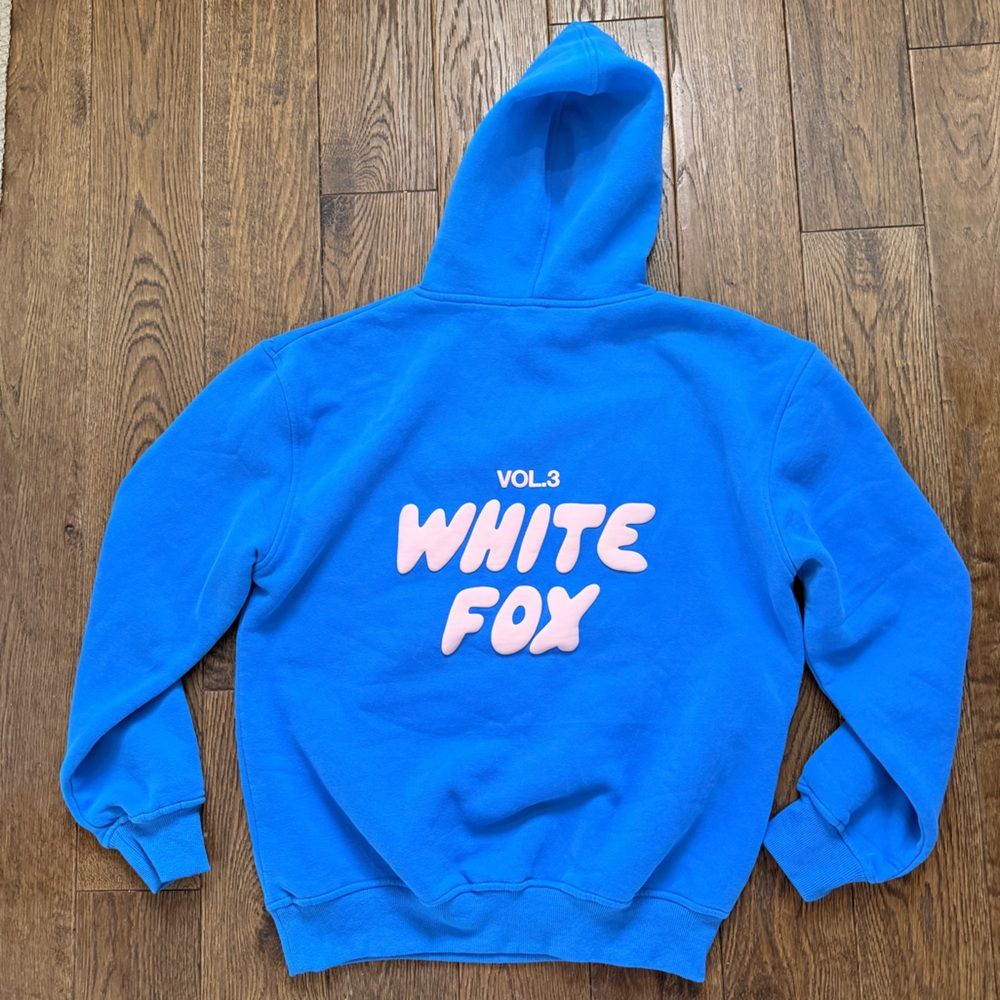 White Fox Boutique Blue Hoodie with Pink Logo